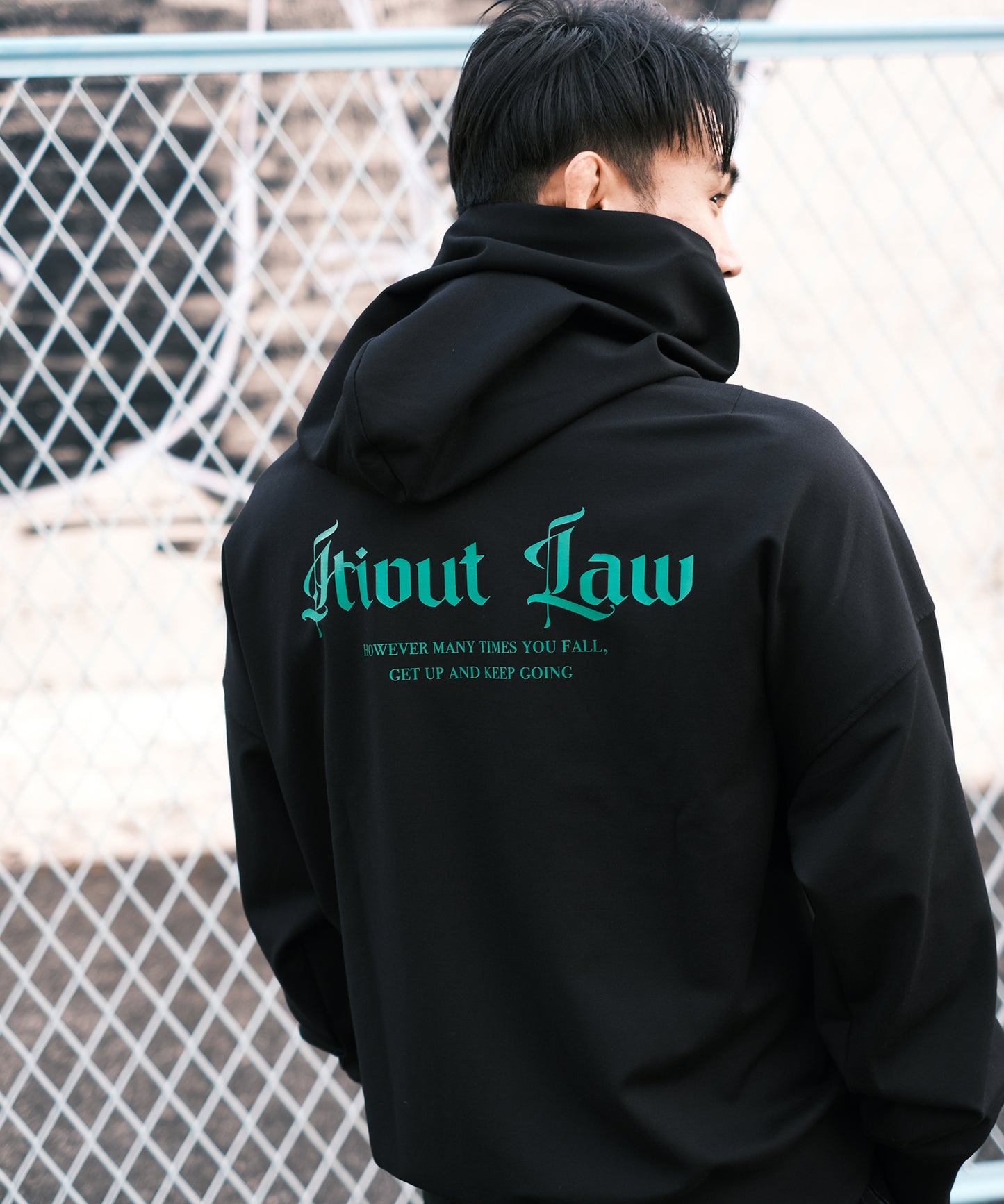 ID back rogo loose hoodie(BKGREEN)