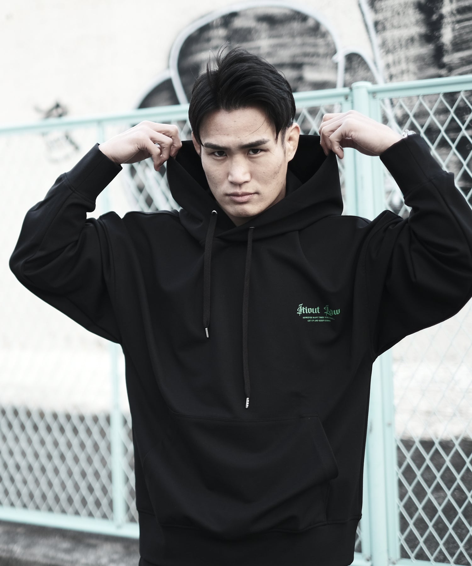 ID back rogo loose hoodie(BKGREEN)